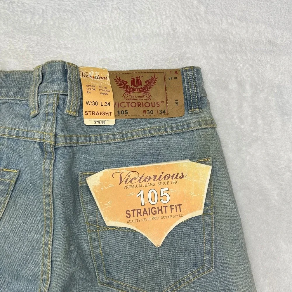 Victorious 105 Straight Fit Jeans‎ Men's Blue Denim Mid Rise Classic - 30X35 NWT